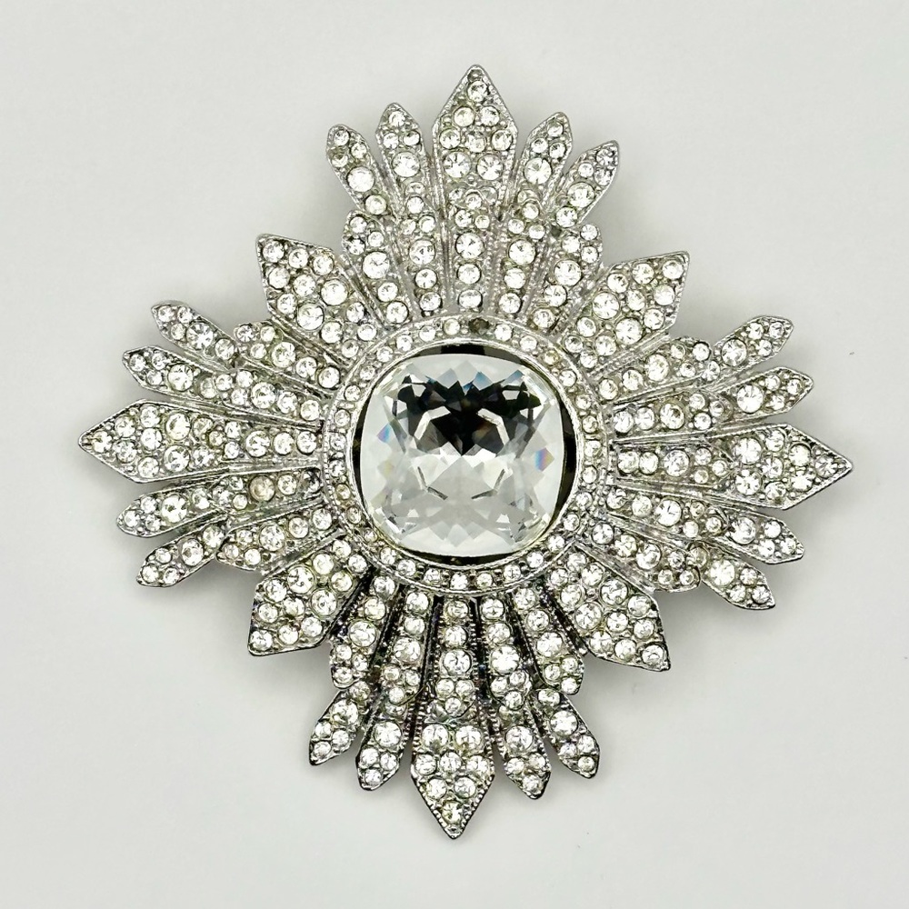 Kenneth Jay Lane Vintage Crystal Shield Pin / Brooch